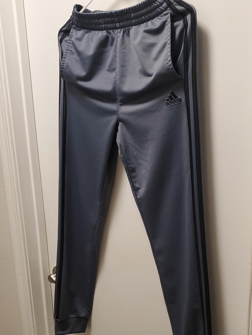 adidas Kids Navy Gray Jogger Pants with Side Stripes